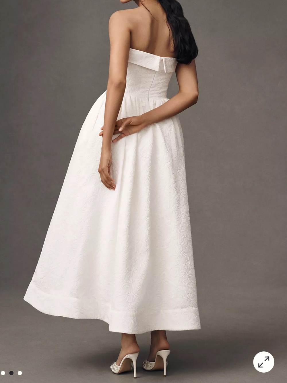 BHLDN Strapless White Jacquard A-Line Dress - Picture 2 of 7